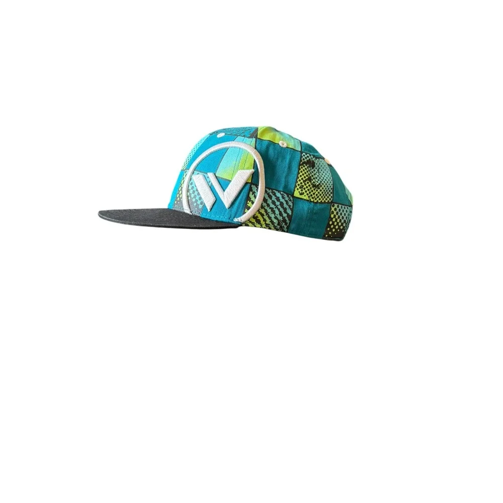 Youth Patchwork Snapback Hat Blue‎ Green Black Geometric Print Adjustable cap